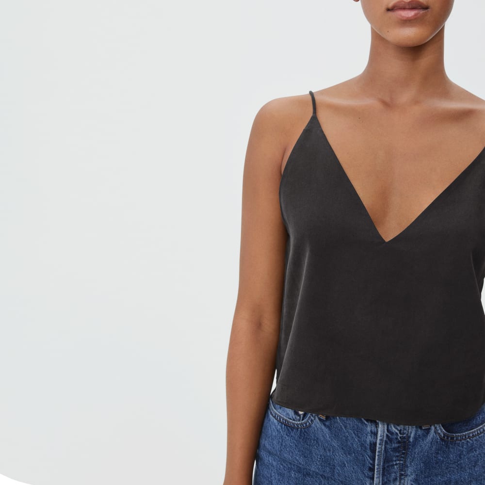 The Washable Silk Cropped Cami | Black - Image 3