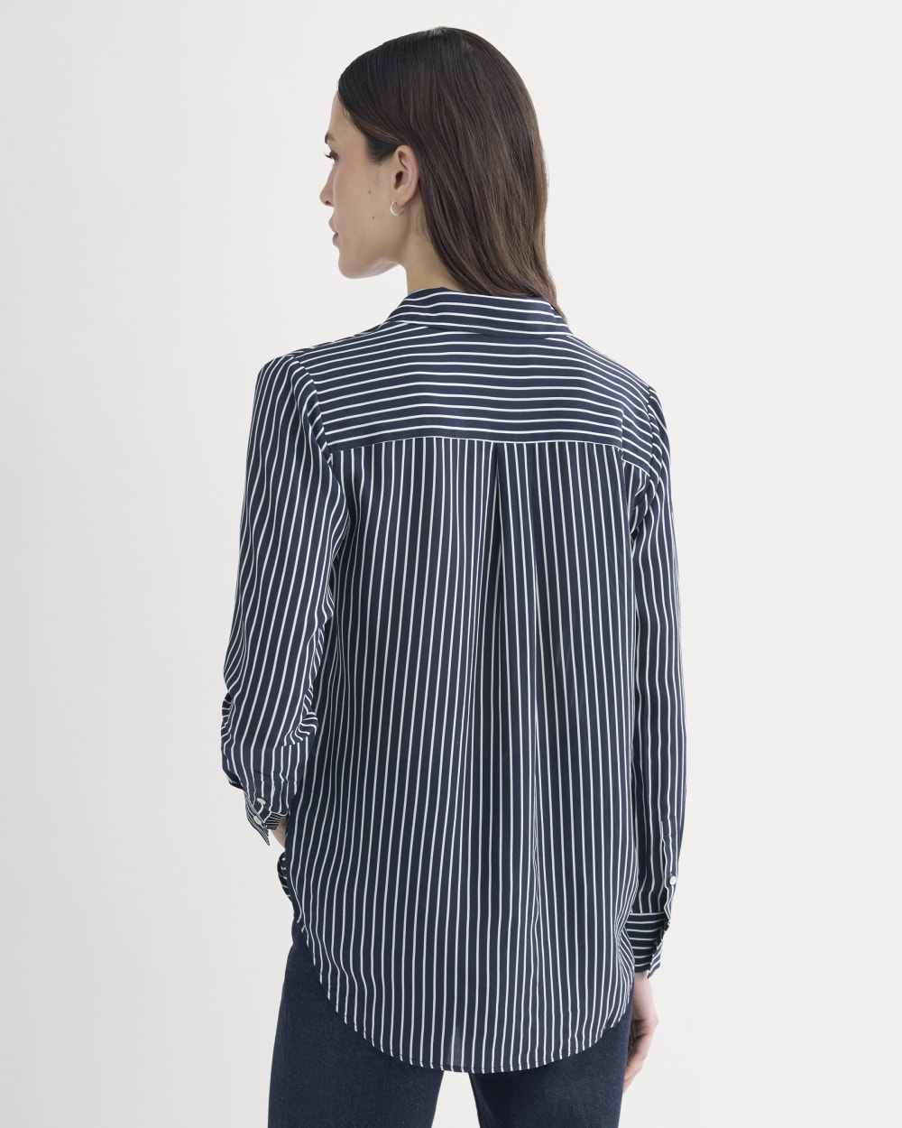 The Must-Have Shirt in Washable Silk | True Navy / Bone Stripe - Image 6