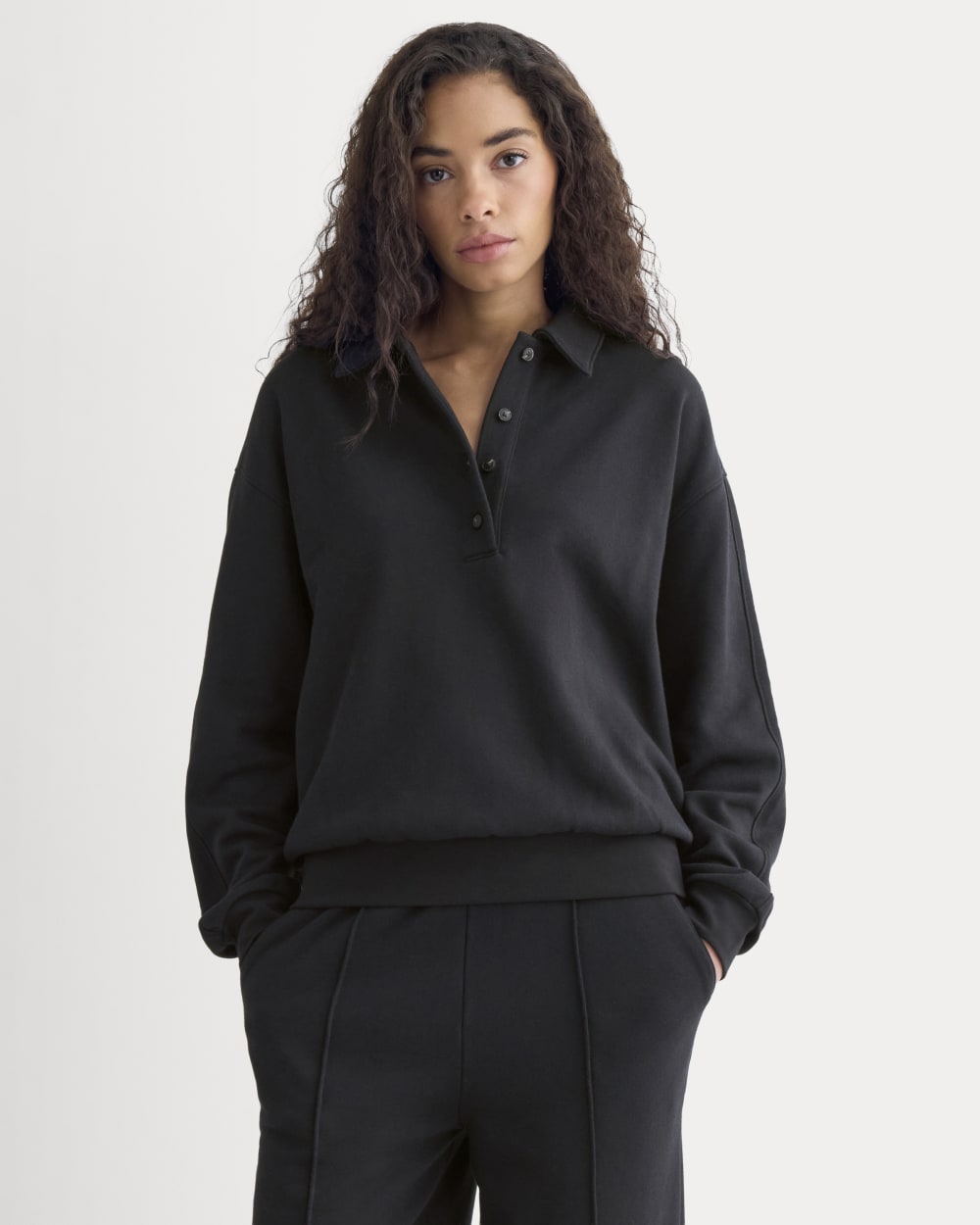 Lightweight Terry Polo Sweatshirt | Black - Image 3