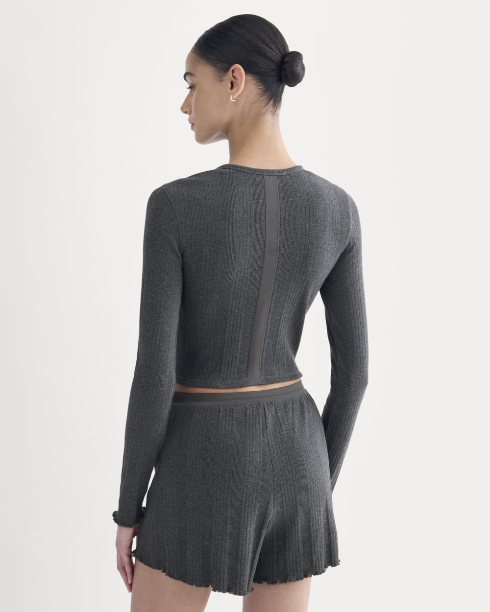 Lounge Rib Cropped Shirt | Heathered Soot - Image 5