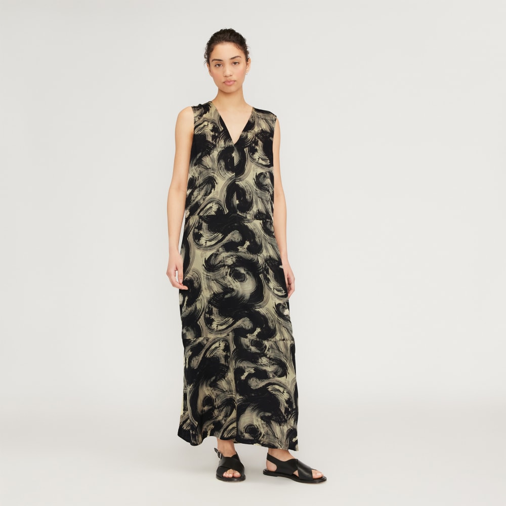 The Satin V-Neck Maxi Dress | Pale Yellow / Black