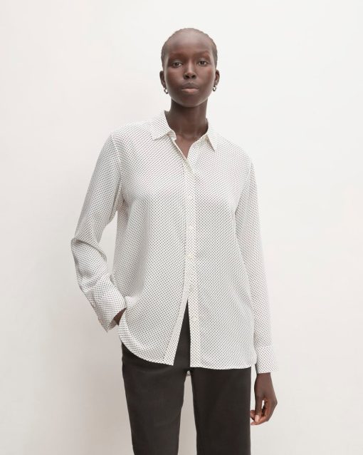 The Must-Have Shirt in Washable Silk | Bone / Black Polka Dot