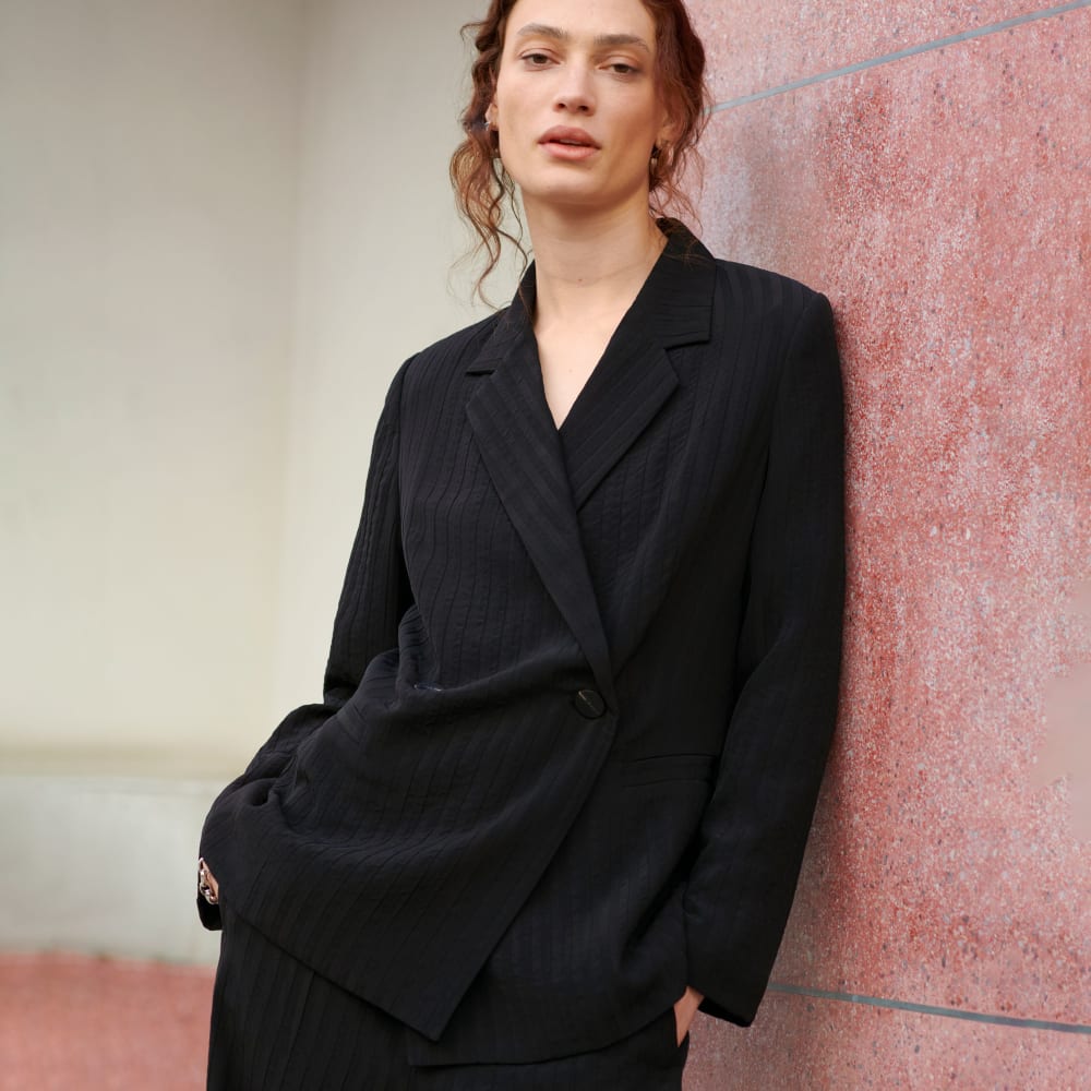 The Drapey City Stripe Blazer | Black - Image 8