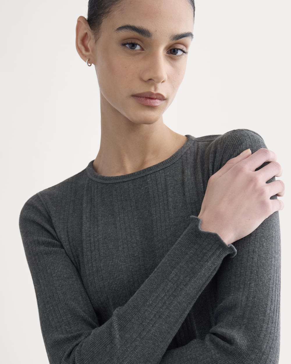 Lounge Rib Cropped Shirt | Heathered Soot - Image 4