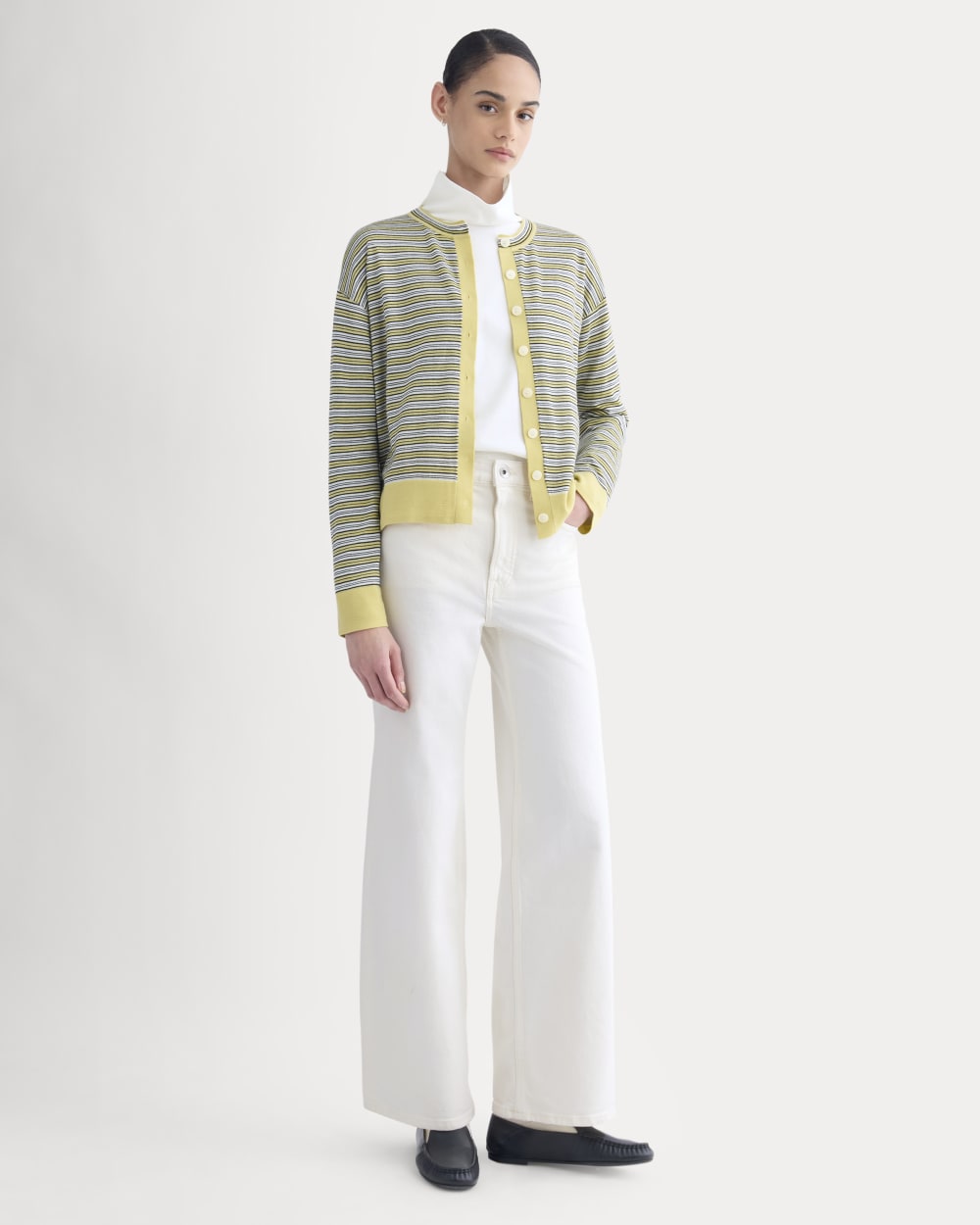 Crew Cardigan in Ultrasoft Merino | Double Cream Multi Stripe - Image 3
