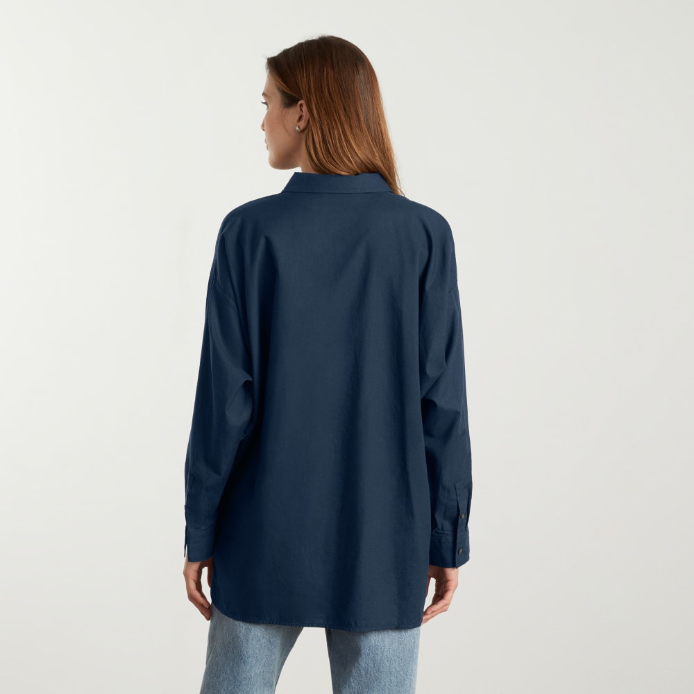 The Oversized Silky Cotton Shirt | Navy - Image 4