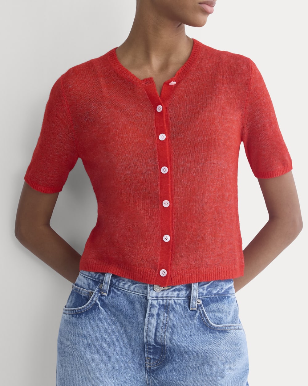 The Air Alpaca™ Short-Sleeve Cardigan | Fiery Red - Image 4