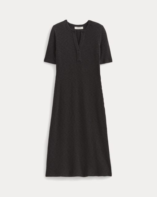 Alternative view of The Rib-Knit Henley Dress | Black