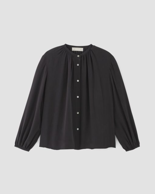 Alternative view of The Washable Clean Silk Shirred Blouse | Black