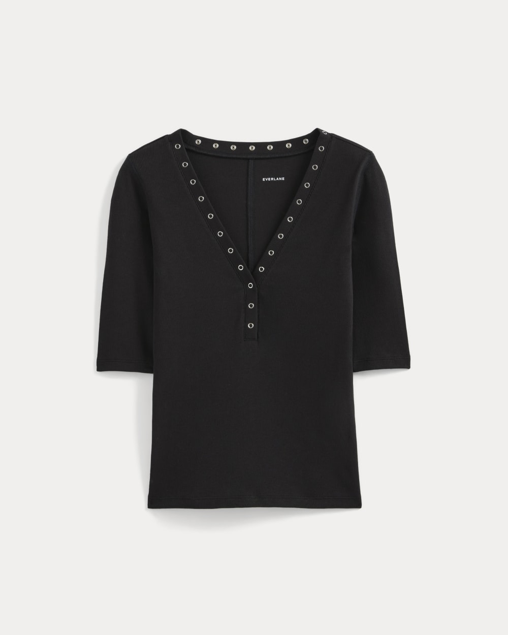 Luxe Rib V-Neck Henley | Black - Image 2
