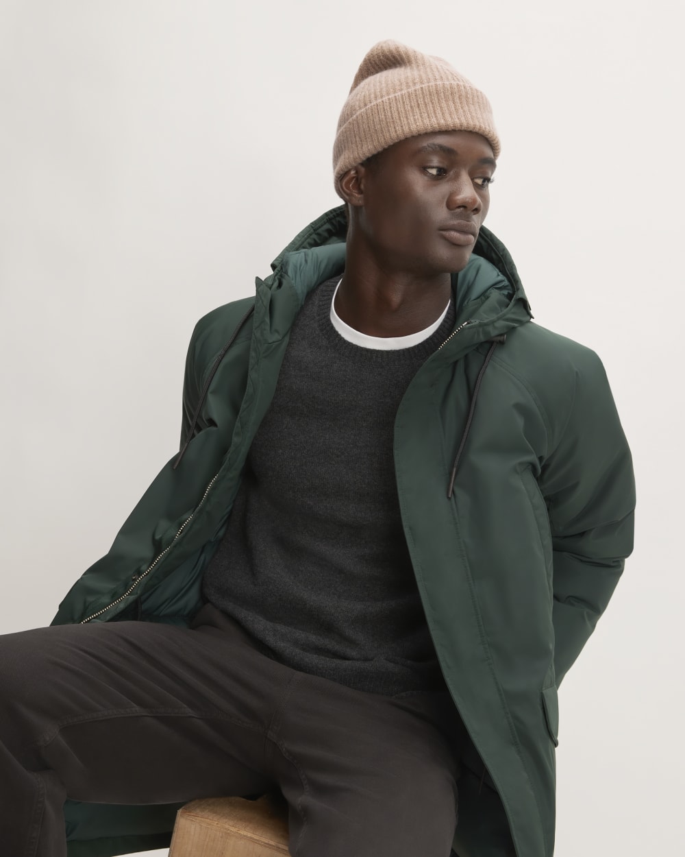 The Cashmere Fine Rib Beanie | Heathered Woodsmoke - Image 5