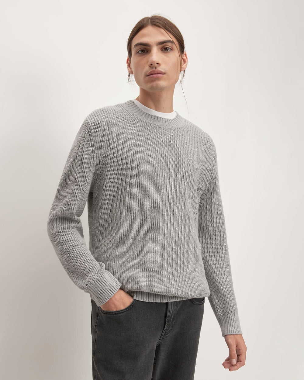 The No-Sweat Ribbed Crew | Heathered Grey
