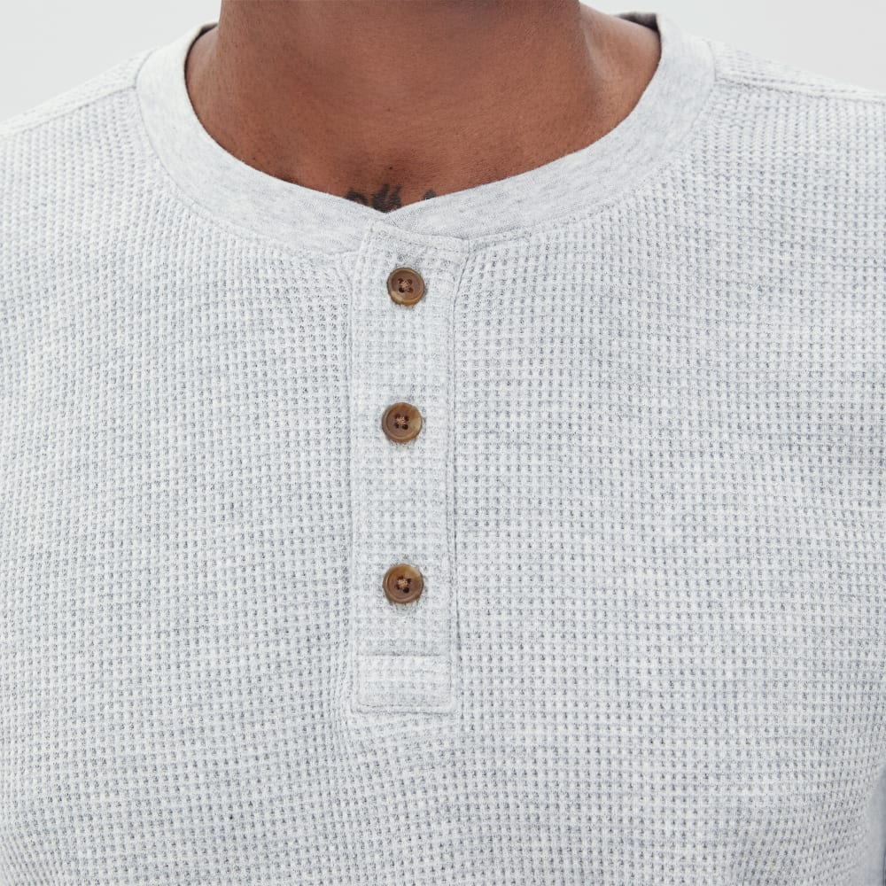 The Waffle Long-Sleeve Henley Tee | Heathered Light Grey - Image 5