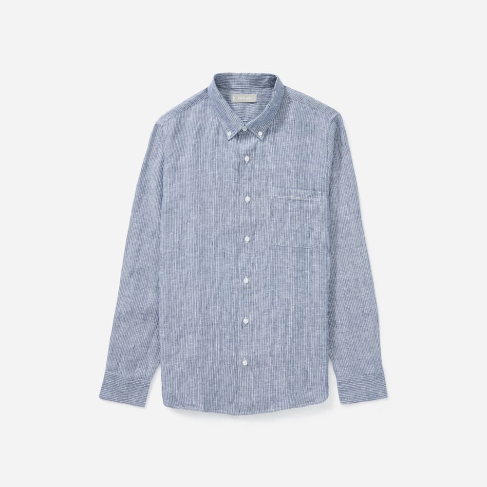 The Classic Shirt in Linen | Blue / White Pinstripe - Image 2
