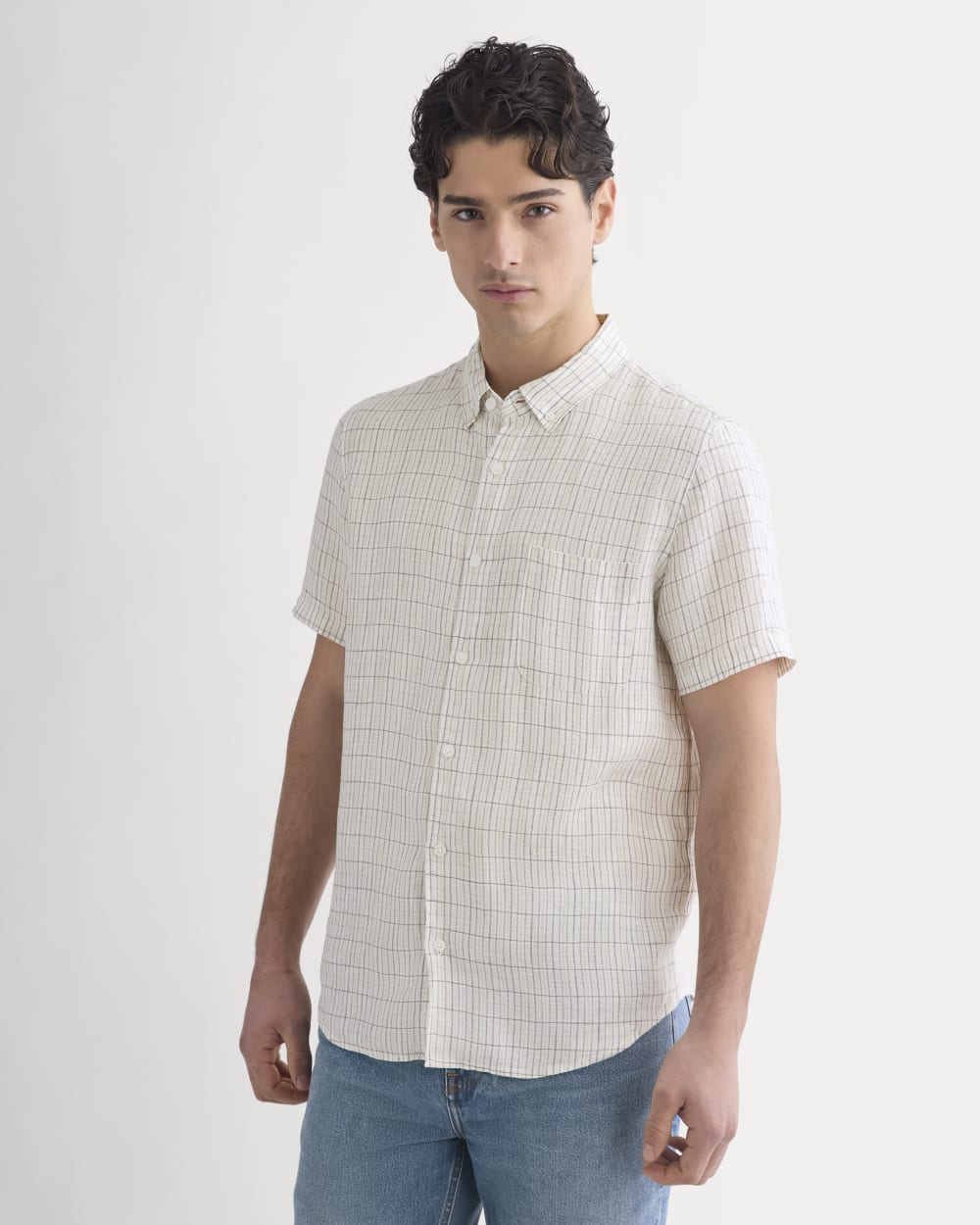 The Classic Short-Sleeve Shirt in Linen | Bone Plaid - Image 3