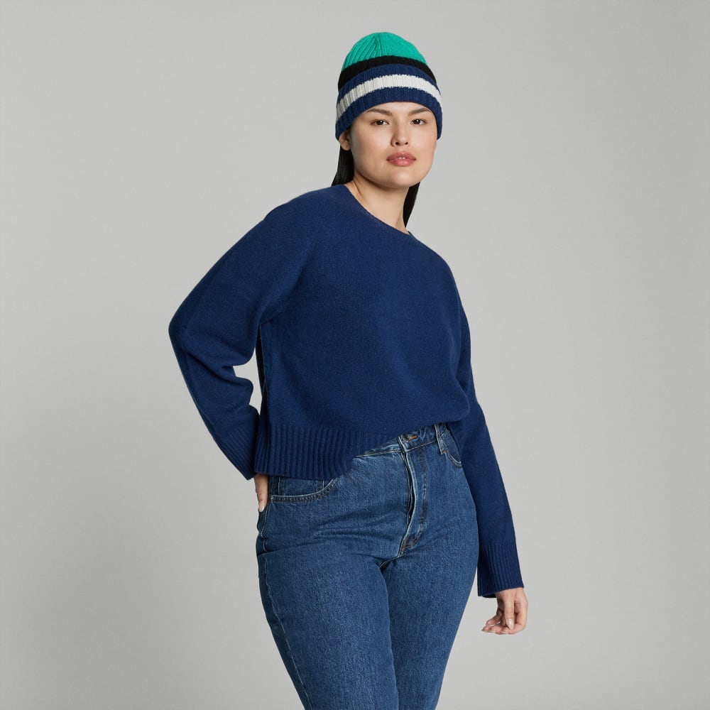The Cashmere Beanie | Bright Navy Multi Stripe - Image 7