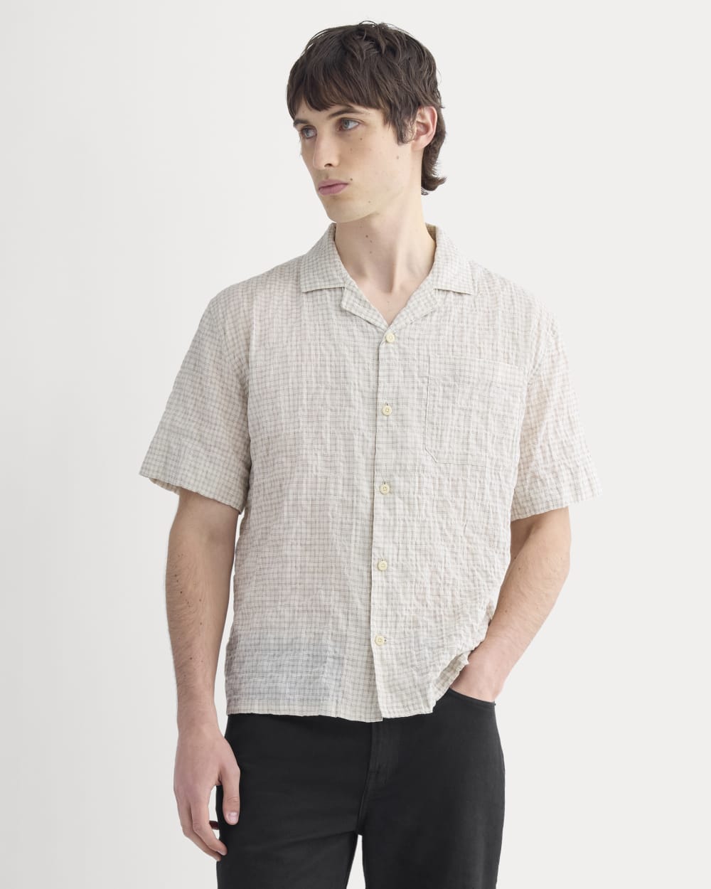 Textured Voile Resort Shirt | Natural Plaid - Image 4