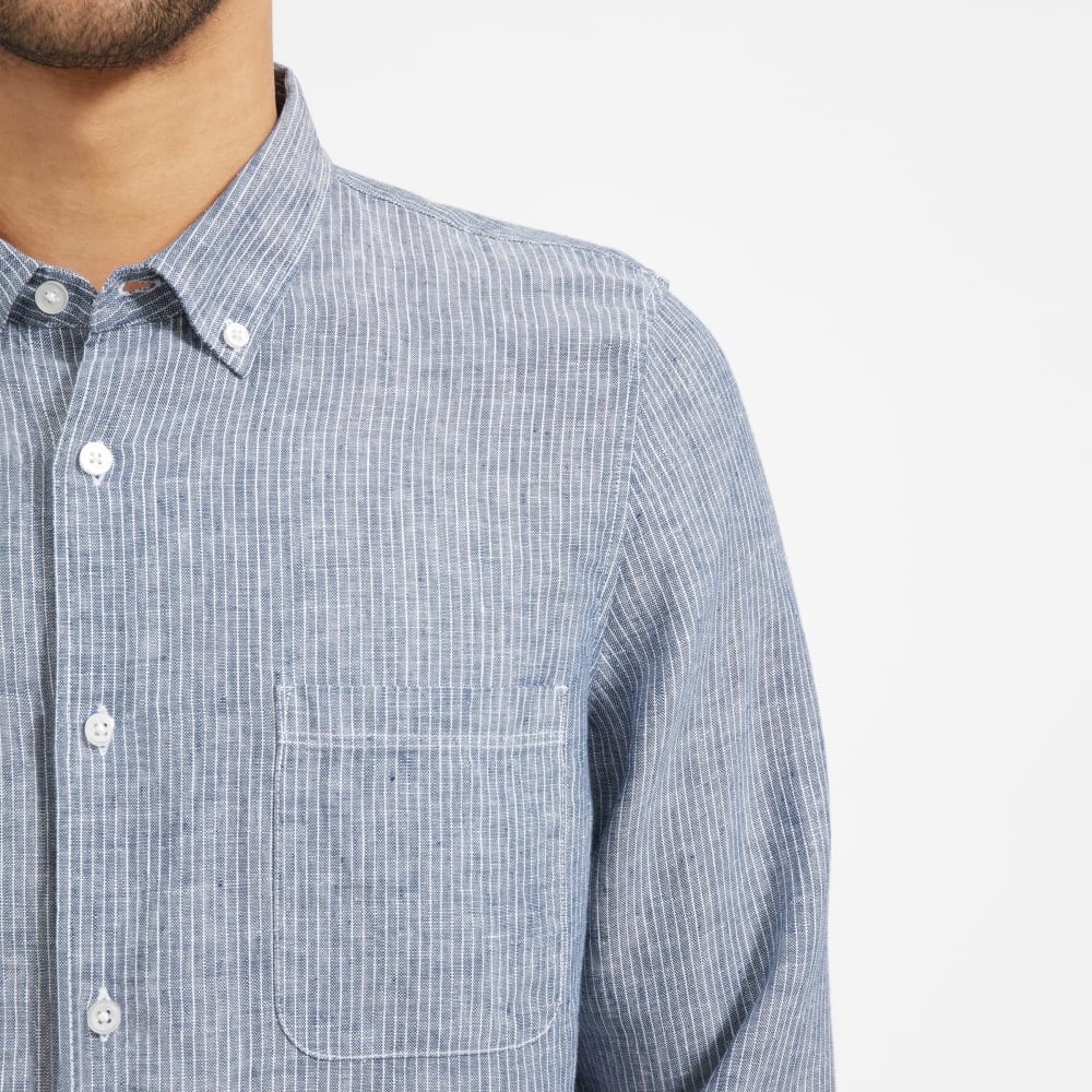 The Classic Shirt in Linen | Blue / White Pinstripe - Image 4
