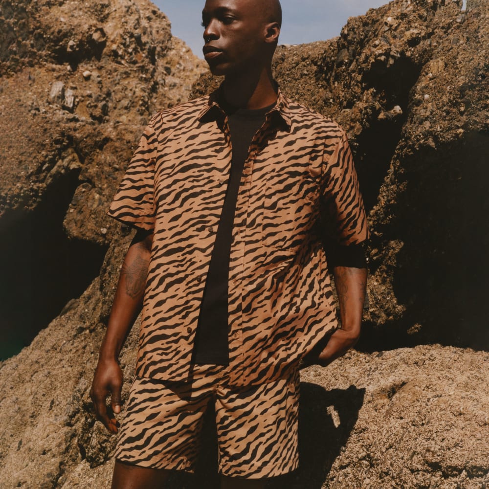 The Poplin Short-Sleeve Shirt | Tiger Stripe Toasted Coconut - Image 7