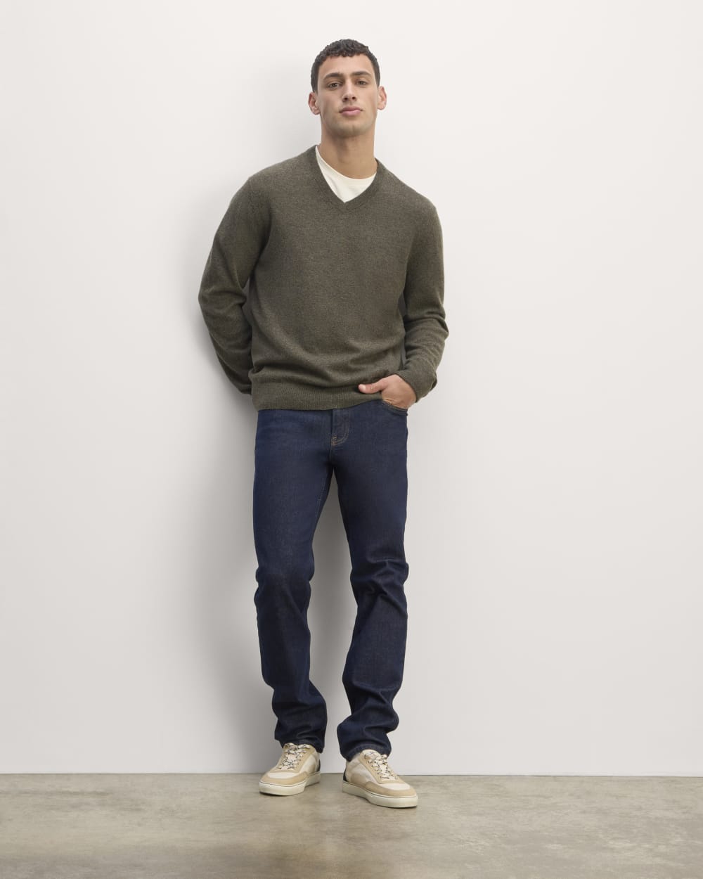 The Cashmere V-Neck Sweater | Heathered Army Green - Image 3