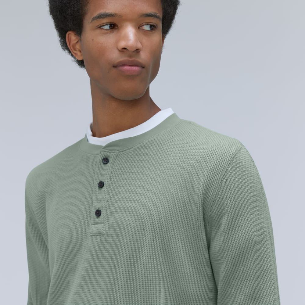 The Waffle Long-Sleeve Henley Tee | Lily Pad - Image 4