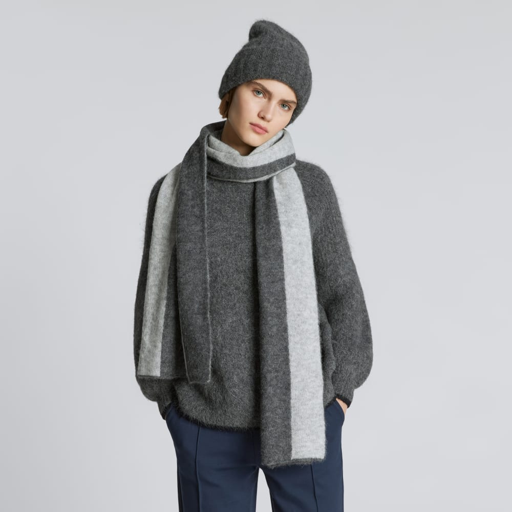 The Alpaca Patterned Scarf | Light Heather Grey / Dark Charcoal - Image 4