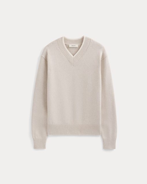 Alternative view of Relaxed V-Neck Sweater in Everyday Cotton | Heathered Oat