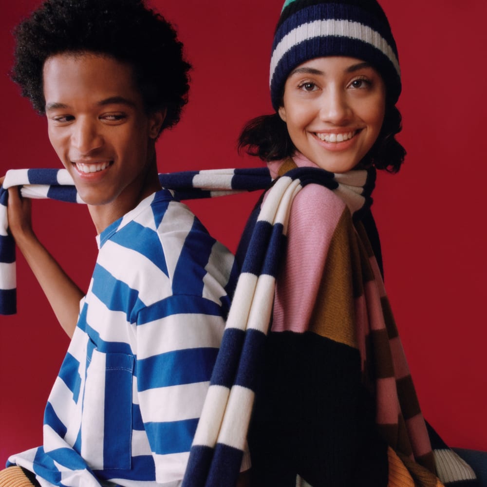 The Cashmere Beanie | Bright Navy Multi Stripe - Image 4