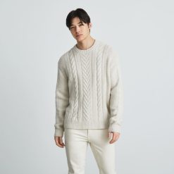Alternative view of The Felted Merino Cable-Knit Crew | Heathered Oat